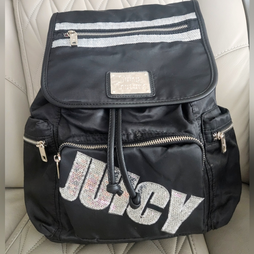 New Juicy Couture Women's Black Backpack with Silver Sparkles